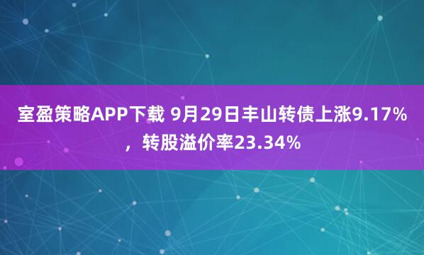 室盈策略APP下载 9月29日丰山转债上涨9.17%，转股溢价率23.34%
